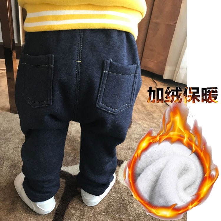 Baby big pp pants autumn and winter baby plus velvet padded soft jeans Women 1-3 years old men wear 12 months 6 Tide