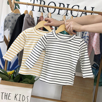 Baby T-shirt Chunqiu 0-1 year old boy pure cotton striped blouses female infant long sleeve Korean version of undershirt 3 Spring fit 4