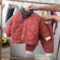 Baby cotton coat suit woman 1-3 years old baby winter clothing silk cotton padded jacket boy cotton clothing thickened cotton padded jacket tide 0