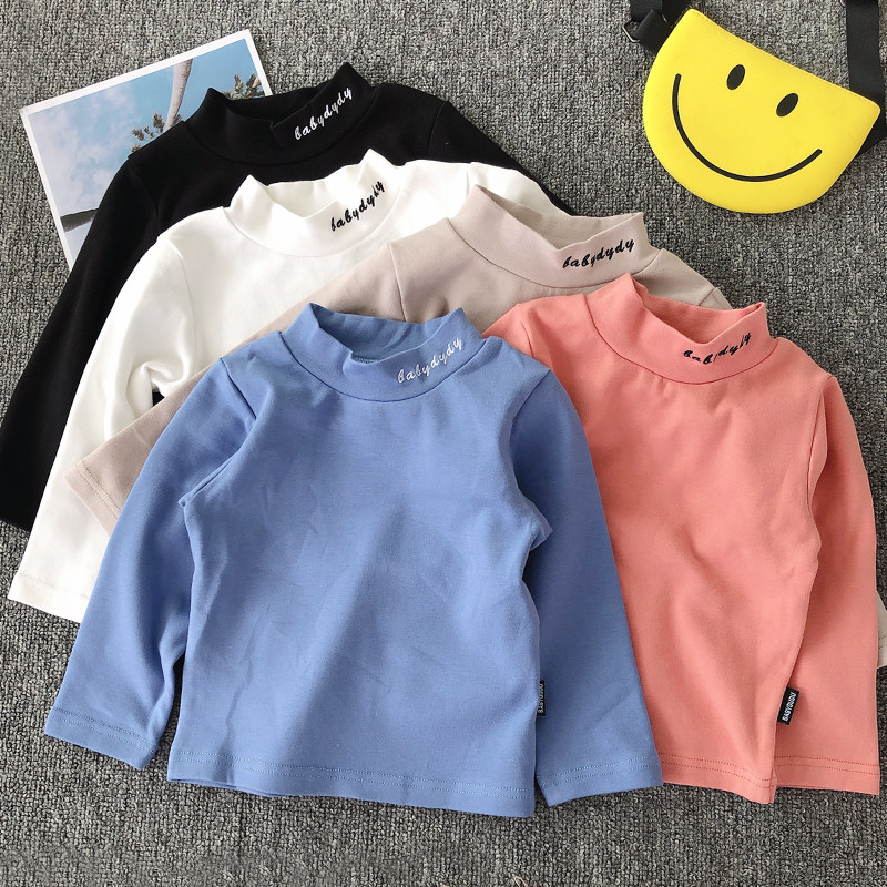 Baby semi-high collar bottom shirt pure cotton spring autumn winter female boy long sleeve baby autummy one-piece blouse body T-shirt