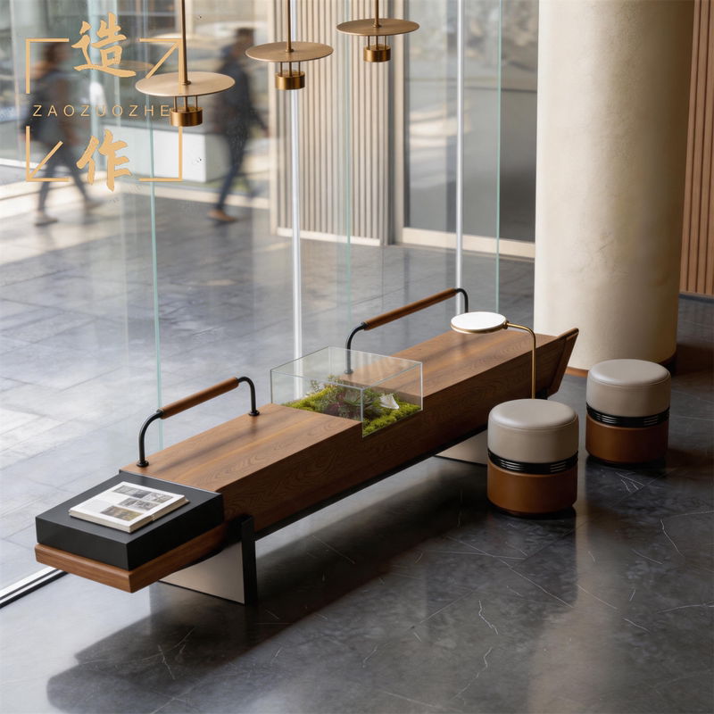 Light Luxury and Simple Solid Wood Bench, Sales Office Mezzanine Landscape Bench, Hotel Club Lounge Bench, Rest Area Bench