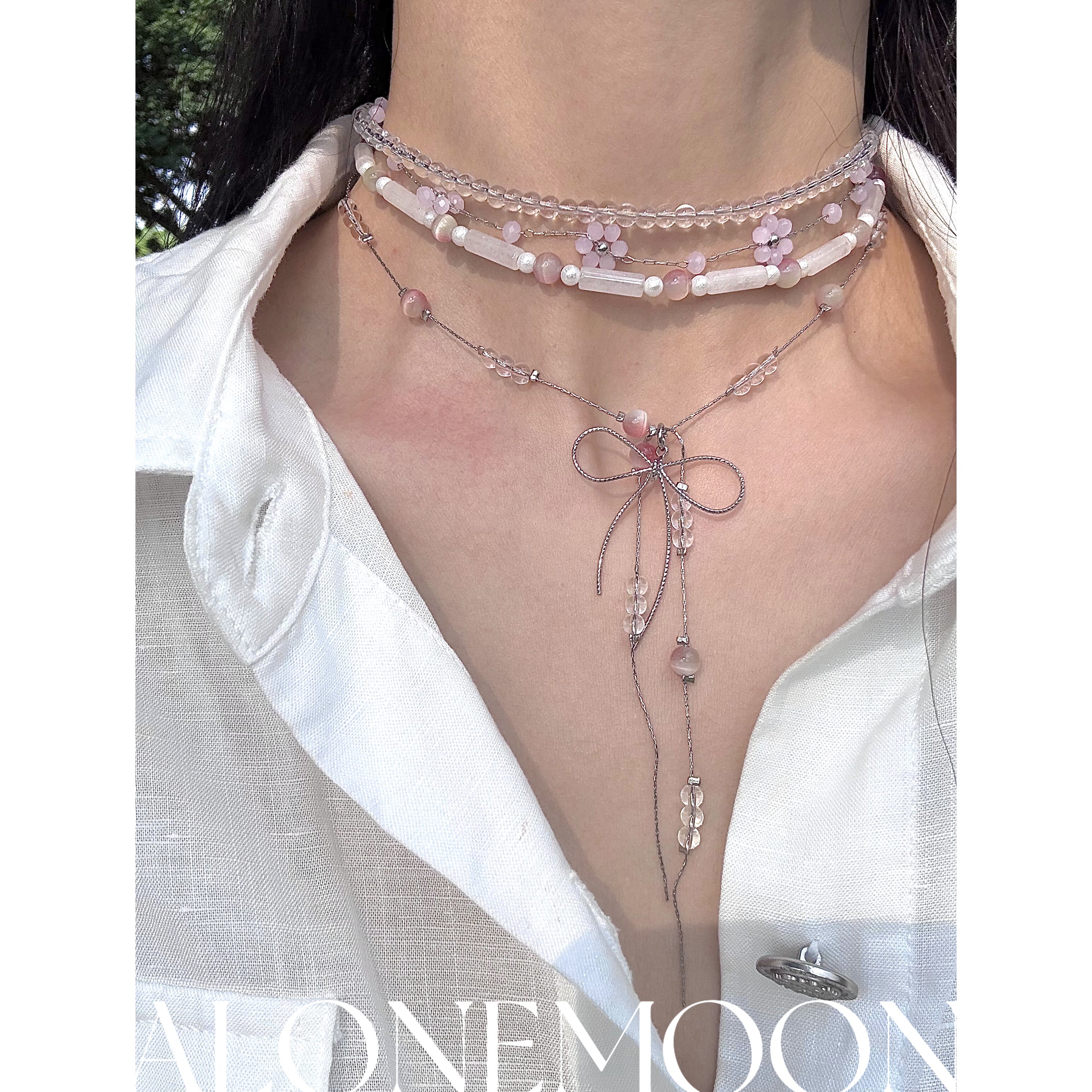 ALONEMOON Original Design Girlish Ballet Style Spring Peach Multi-Layer One-Piece Clavicle Chain Choker