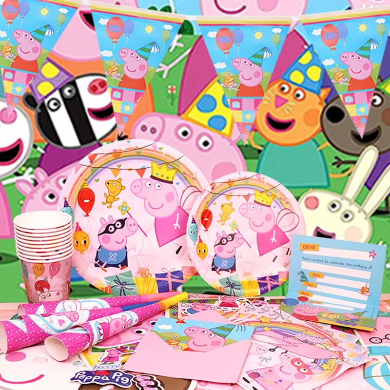 Animated Peppa Pig George Themed Kidsren's Birthday Party Balloon Supplies Paper Plate Tablecloth Flag Tableware Set Animated Peppa Pig George Themed Kidsren's Birthday Party Balloon Supplies Paper Plate Tablecloth Flag Tableware Set