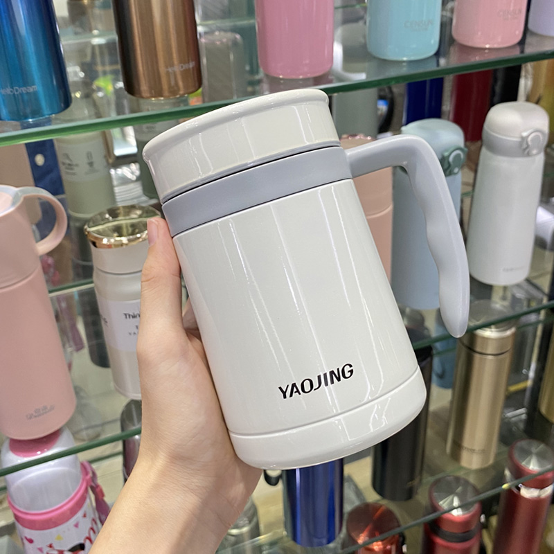 Ceramic Liner Insulation Cup Bone Porcelain Tea Cup tea Cup Long upscale Business office Cup with handle with strainer water cup