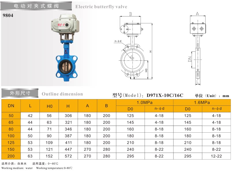 Клапан-бабочка 正品埃美柯9804铸铁对夹式电动蝶阀dn506580100125150200专卖店 Amico
