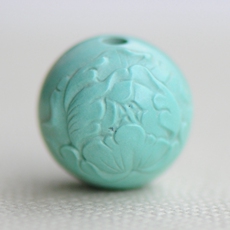 DIY аксессуары 精品苏工天然原矿高瓷绿蓝松石雕刻牡丹花珠吊坠单珠散珠圆珠配饰