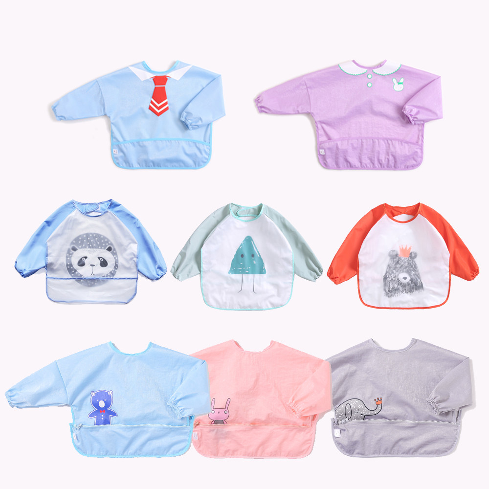 Children's full-body waterproof long sleeves lace hood Kindergarten Baby Magic Stick Eating Clothes Men and women Children's Deputy Food Clothes