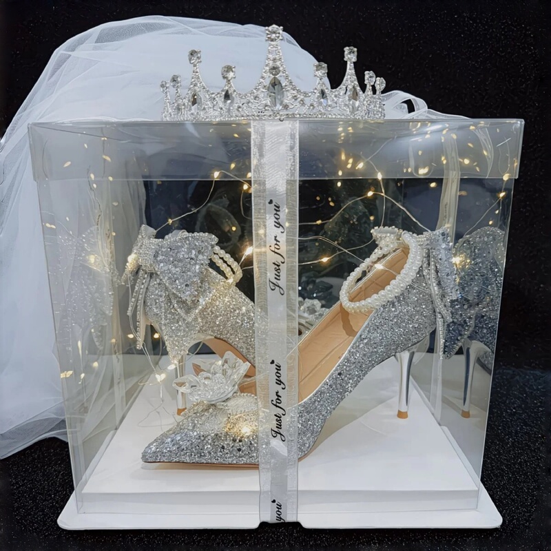 French-Style Rose High-End Miranda Stiletto Heel Rhinestone Banquet Xiuhe Engagement Dinner Dress Shoes Bow Crystal Shoes