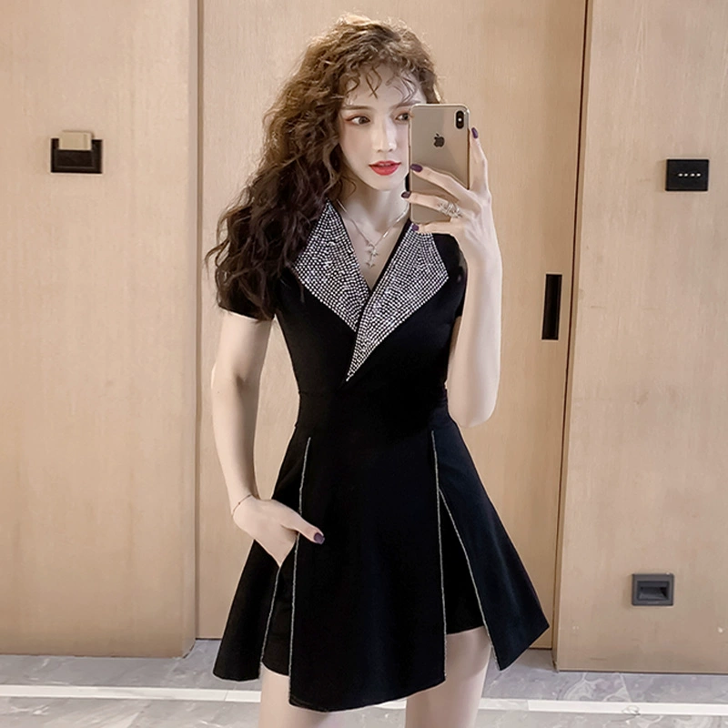 Mùa hè năm 2021 nữ thần thời trang Hàn Quốc mới người hâm mộ một từ mỏng váy ngắn tay hai mảnh phù hợp với phụ nữ - A-Line Váy