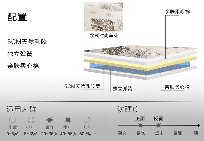 cao su thiên nhiên nệm hippocampus mùa xuân độc lập nệm Simmons đúp mét 1.5m1.8 nhập khẩu tùy chỉnh - Nệm nệm kim đan