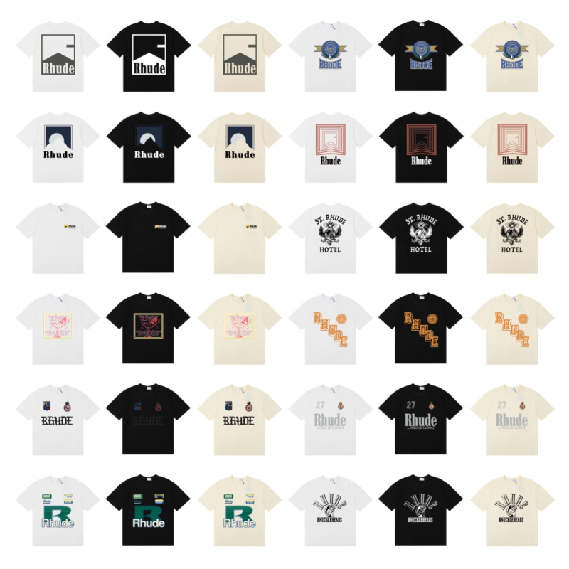 Rhude Classic Letter Logo Print Summer Trendy Street Style Loose Casual Trendy Unisex Versatile Short-Sleeve T-Shirt