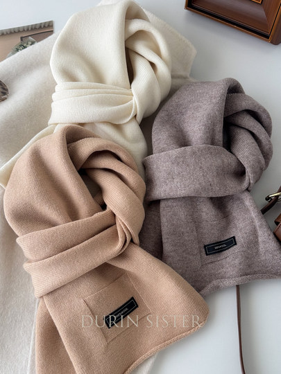 High-Quality Goods~100% Australian Pure Wool Scarf, Solid Color, Fine Knit, Rolled Edge, Women's Korean Style Versatile Scarf, Lazy Style, Red