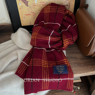 High-End Red Classic Plaid 100% Australian Pure Wool Knitted Couple's Scarf for Men and Women, British Plaid Scarf for Winter