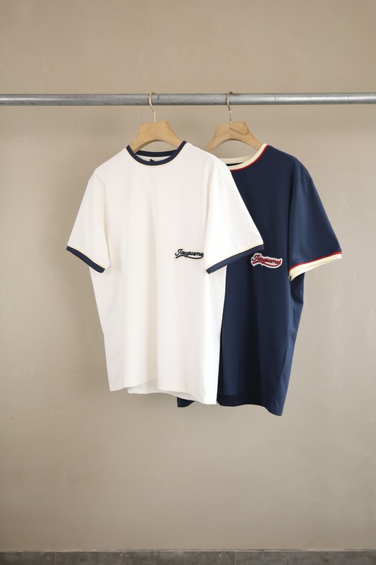 Jacquemus Jac Spring and Summer Color-Block Rainbow Collar Letter Patch Embroidered Logo Unisex Loose Short-Sleeve T-Shirt