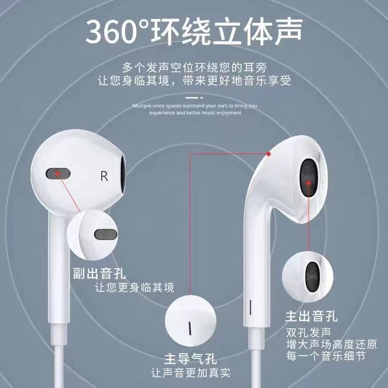 Suitable for Apple Earphones with Round Tips, High-Quality Sound, Oppo, Huawei, Vivo Earphone Cables, Universal In-Ear Wired Earphones
