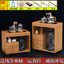 Household simple tea cabinet mobile wheel induction cooker tea car bamboo tea table small tea table solid wood tea tray tea table set