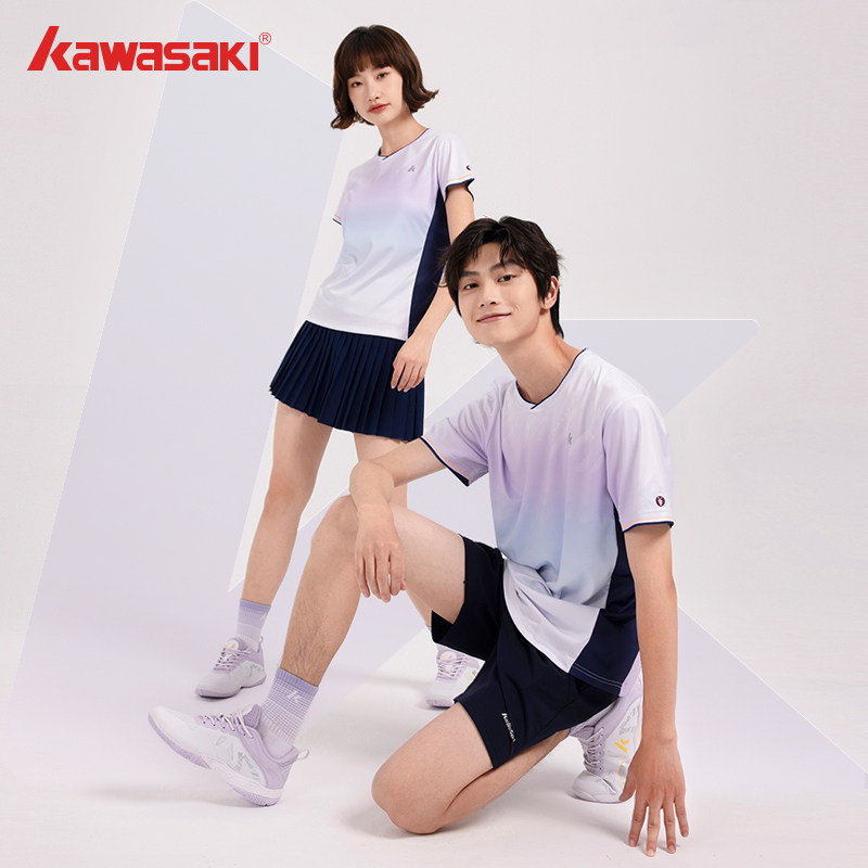 カワサキ プロフェッショナル バドミントン アパレル カラフル グラデーション スポーツ 半袖 Tシャツ セット 男女兼用 - 吸汗性、通気性、速乾性に優れています