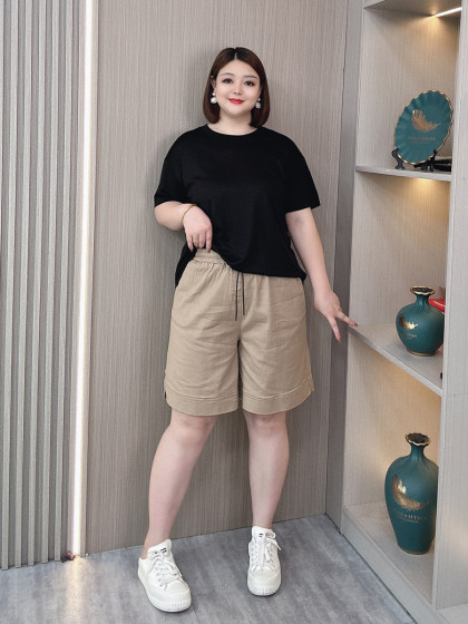 大码女装夏季水洗棉短裤女胖mm宽松显瘦高腰阔腿裤休闲凉爽五分裤