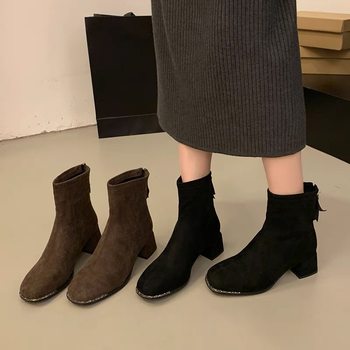 Xixijia round-toe slim boots, exquisite and fashionable women's boots with thick heels, elegant ladies' winter 882-2-c7