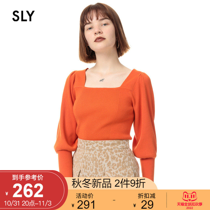 SLY winter new French sweet square collar puff sleeves casual bottoming sweater women 030EAP70-5620