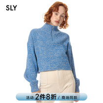SLY2021 autumn and winter new casual loose color mixed color zipper stand neck knitted top women 030EAZ70-5840