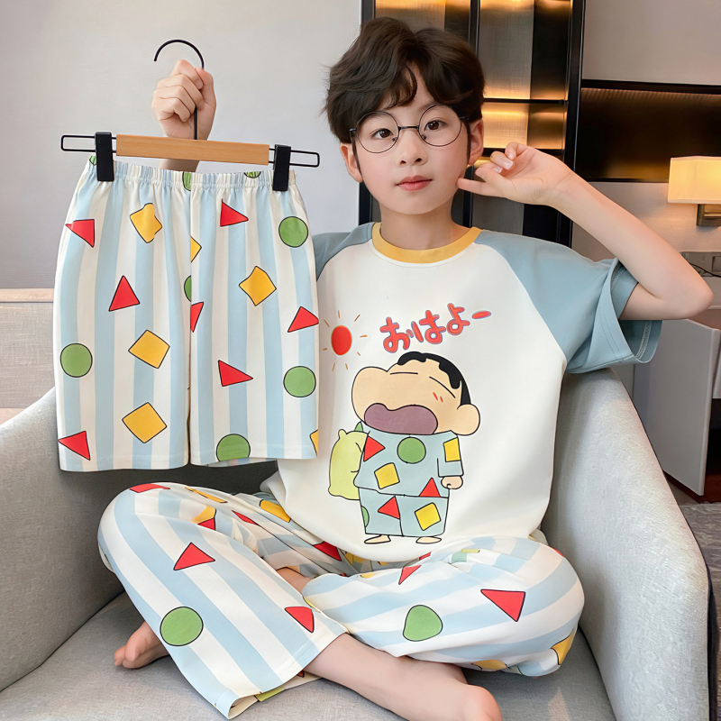 Crayon Shin-Chan Boys' Pajamas Children's Summer Pure Cotton Short-Sleeved Three-Piece Set Thin Style 2026 New Boys' Loungewear