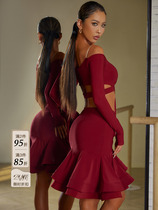 ZYM23117 Heavy Industry Skirt Advanced Edition Latin Dance Practice Suit for Women with Underwear (Crimson Brandy)