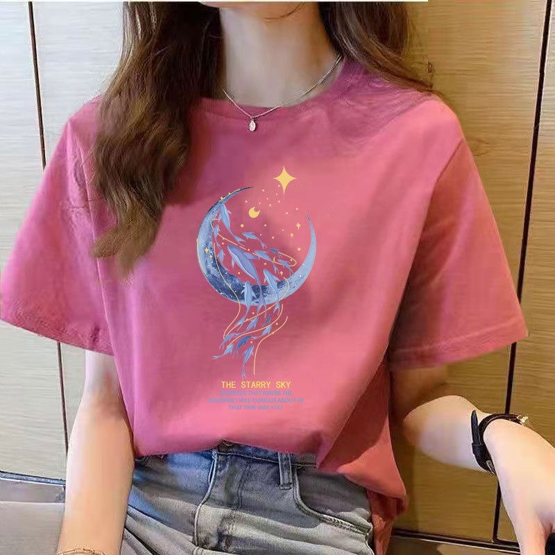 Pure Cotton Short-Sleeve T-Shirt for Women, 2026 Summer New Style, Loose Round Neck Top, Slimming, Regular Shoulder, Student T-Shirt, Plus Size Trendy