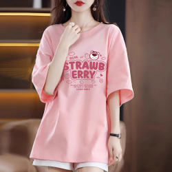 Pure Cotton Short-Sleeved T-Shirt for Women 2025 New Summer Loose Mid-Length Top Half-Sleeve Versatile Age-Reducing Printed Plus Size