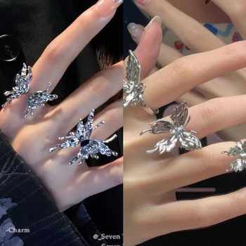 Butterfly Ring for Women, Niche Design, Student Style, Exaggerated Jewelry, Minimalist Style, Adjustable Open Ring for Index Finger