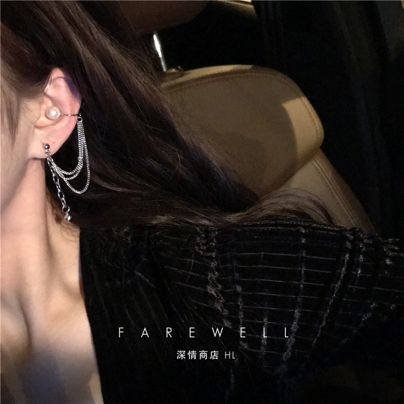 Earrings 2021 new fashion ear clip without ear holes female net red single ear needle cool ear bone one handsome personality punk