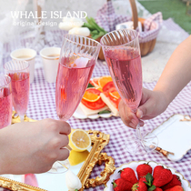 Whale Island disposable champagne glass Birthday party party glass tableware set Net red plastic goblet 8