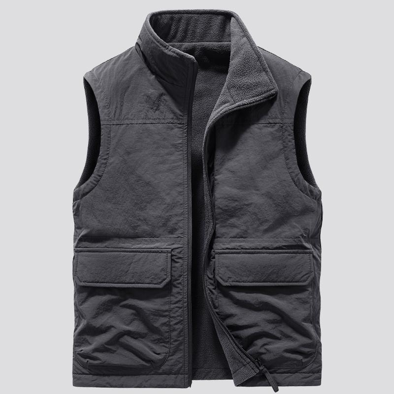 Autumn and Winter Reversible Vest for Men, Fleece-Lined and Thickened, Outdoor Casual Fleece Vest Jacket