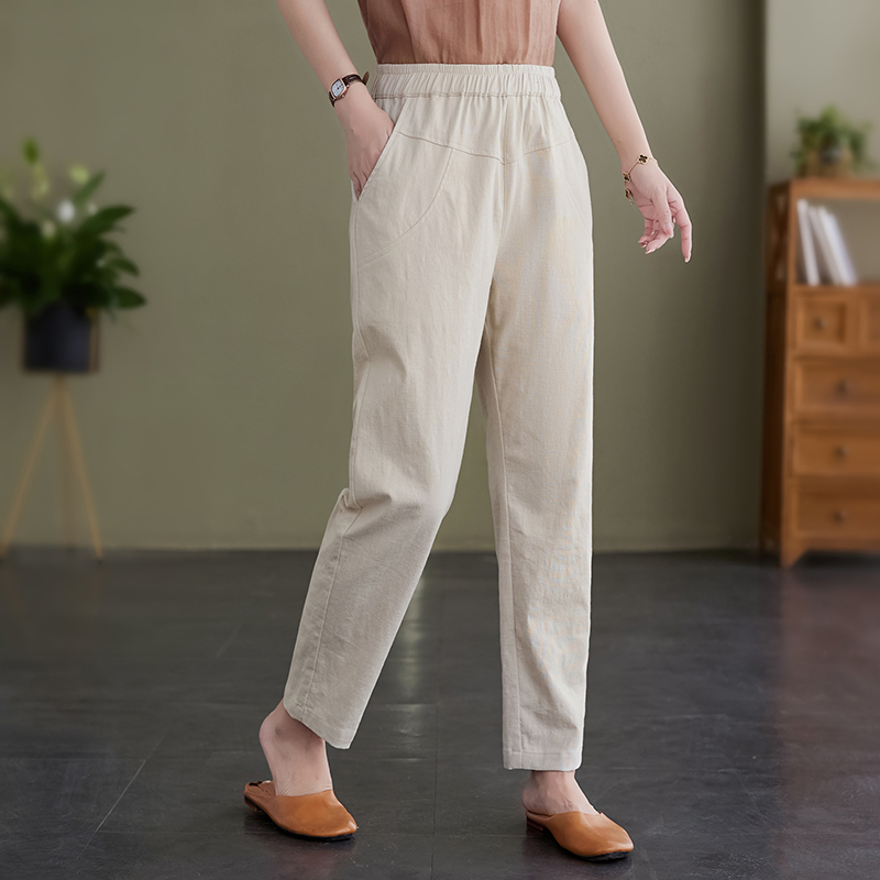 Cotton and Linen Summer New Thin Cropped Pants Plus Size Women's High-Waisted Loose Slimming Casual Carrot Pants for Chubby Girls Cotton and Linen Summer New Thin Cropped Pants Plus Size Women's High-Waisted Loose Slimming Casual Carrot Pants for Chubby Girls