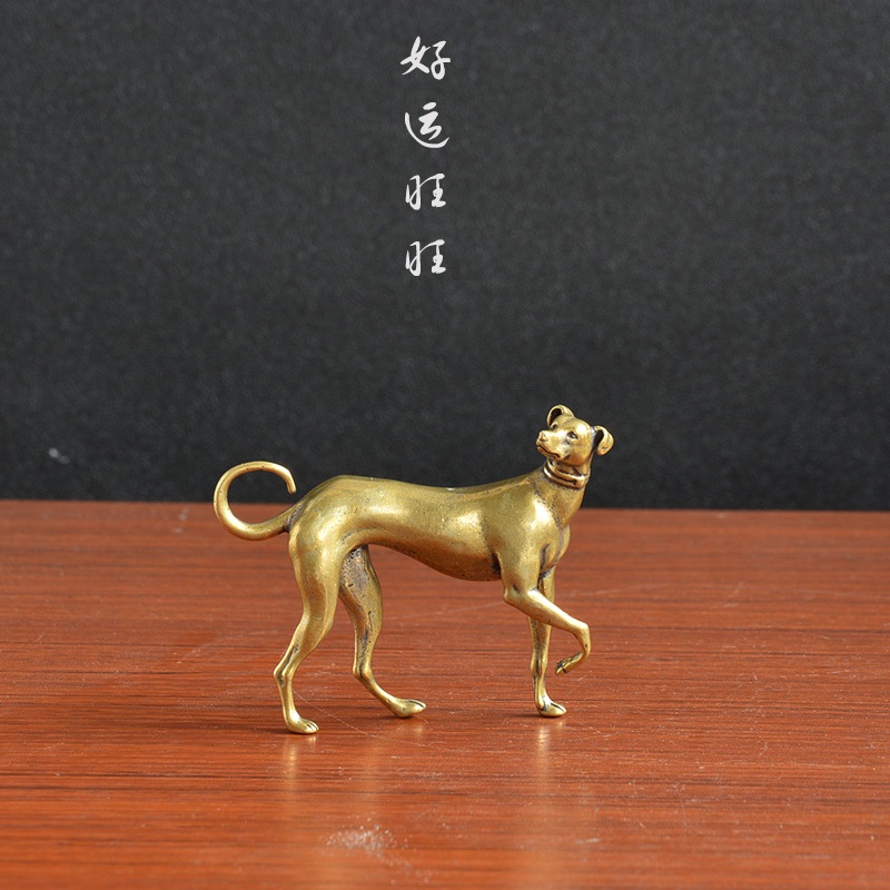 Pure copper brass dog handle pieces Zodiac dog tea pet text play Wang Cai Wang Yun small ornaments
