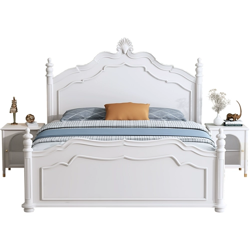 Американская ретро сплошная деревянная кровать современная минималистская главная спальня белая французская легкая роскошная корейская двойная принцесса кровать 2022 Новая