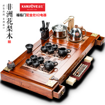 High-end Chinese purple sand home living room retro-wind pear tea plate ceramic glass complete Kung fu tea set