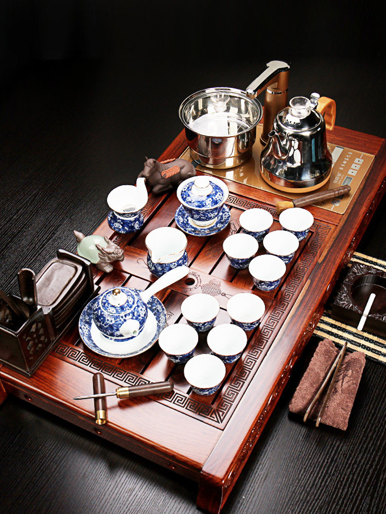 Kung fu tea set simple Chinese retro-style wind household fully automatic electric heating oven tea toilet flowery tea plate