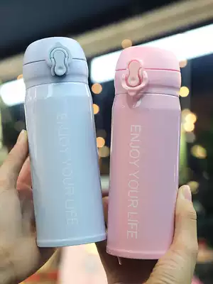 Bouncing cover thermos cup Net red water cup female students simple fashion Korean solid color stainless steel couple portable cup