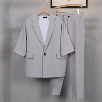 Light mature wind summer thin quarter sleeve casual suit mens suit high-grade loose small suit mid-sleeve jacket men