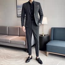 Light mature style suit jacket mens slim business dress autumn Korean fashion wild casual suit two-piece suit