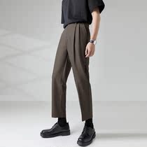 Autumn dug ins light mature style mens wide leg bloomers solid color elastic mens loose nine straight casual pants