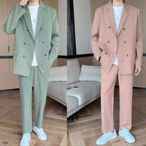 Double-breasted loose drop feel suit suit suit men Korean version of trend handsome youth casual light mature style suit