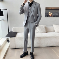 Light ripe suit jacket mens handsome youth senior sense mens suit Autumn Tide brand casual small suit three sets