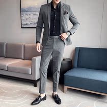 Light mature style brand plaid suit mens coat slim trend Net red handsome youth leisure business suit autumn