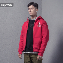 HGOVR Tide brand original simple comfortable hooded sweater spring and winter new mens coat cardigan student trendy man plus Velvet