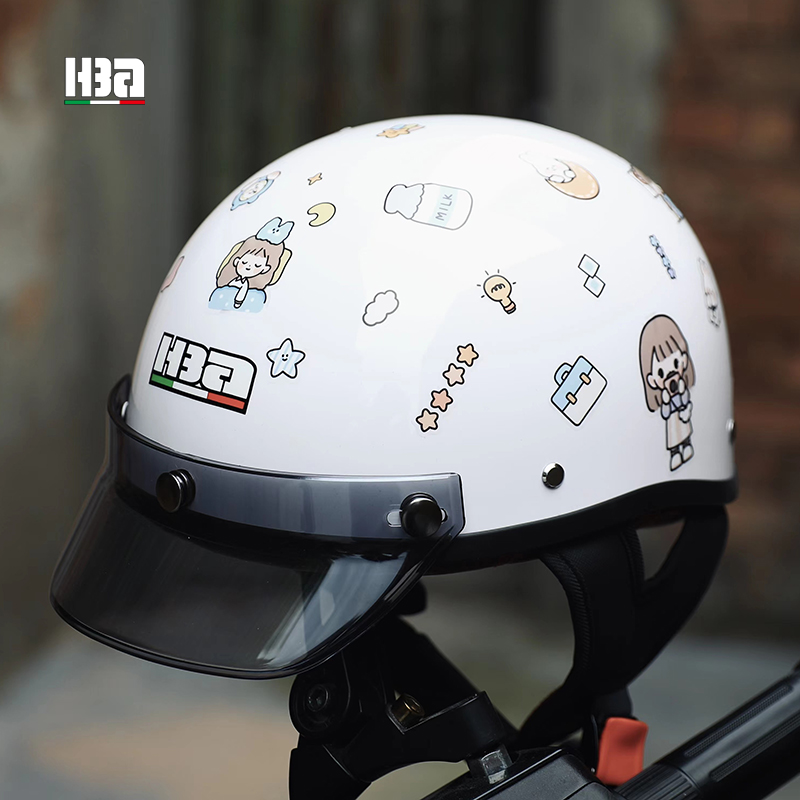 HBA retro Japanese summer anti-UV electric car Harley helmet 3C safety certification female youth half helmet
