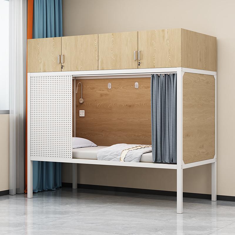 Single Bunk Bed with Storage Above and Sleeping Space Below, Space Capsule-Style Enclosed Iron Frame Bed, a Must-Have for Low-Ceilinged Apartments