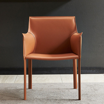 European designer furniture saddle leather dining chair small apartment living room dining room home Modern simple armrest back chair