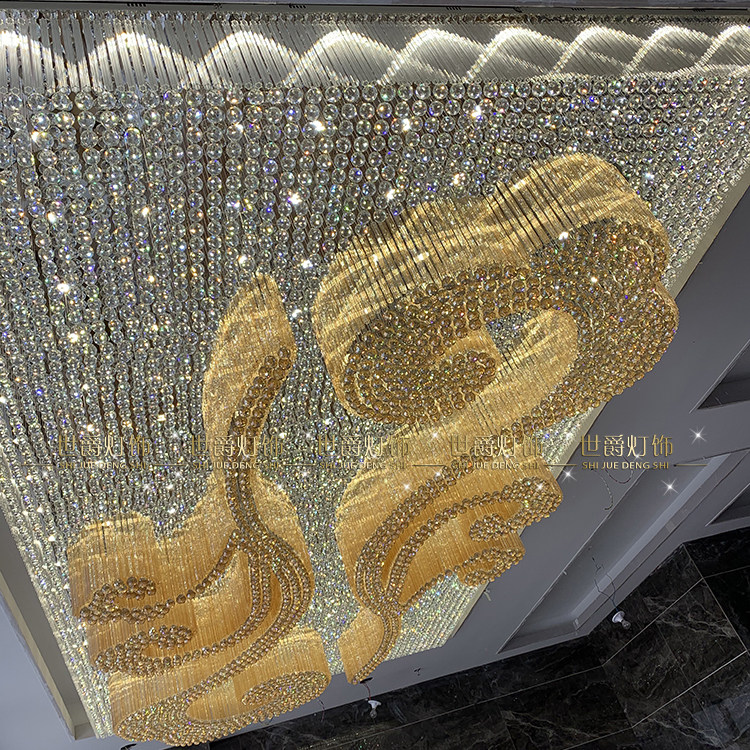 Custom Hotel Engineering Water Crystal Lamp Rectangular Xiang Yunyi Logos Sample House Display Center Sand Tray Banquet Hall Villa Styling